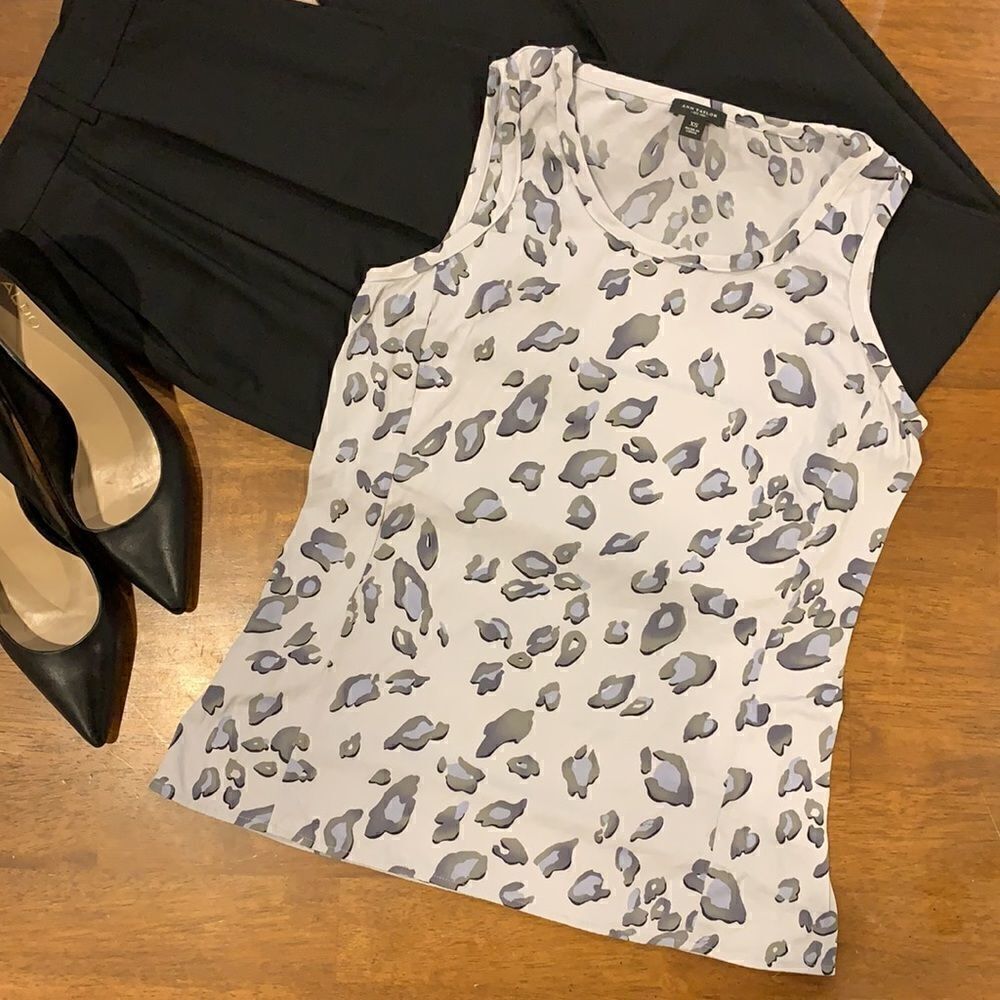 Ann Taylor Silk Sleeveless Tank Animal Print Grey Size XS